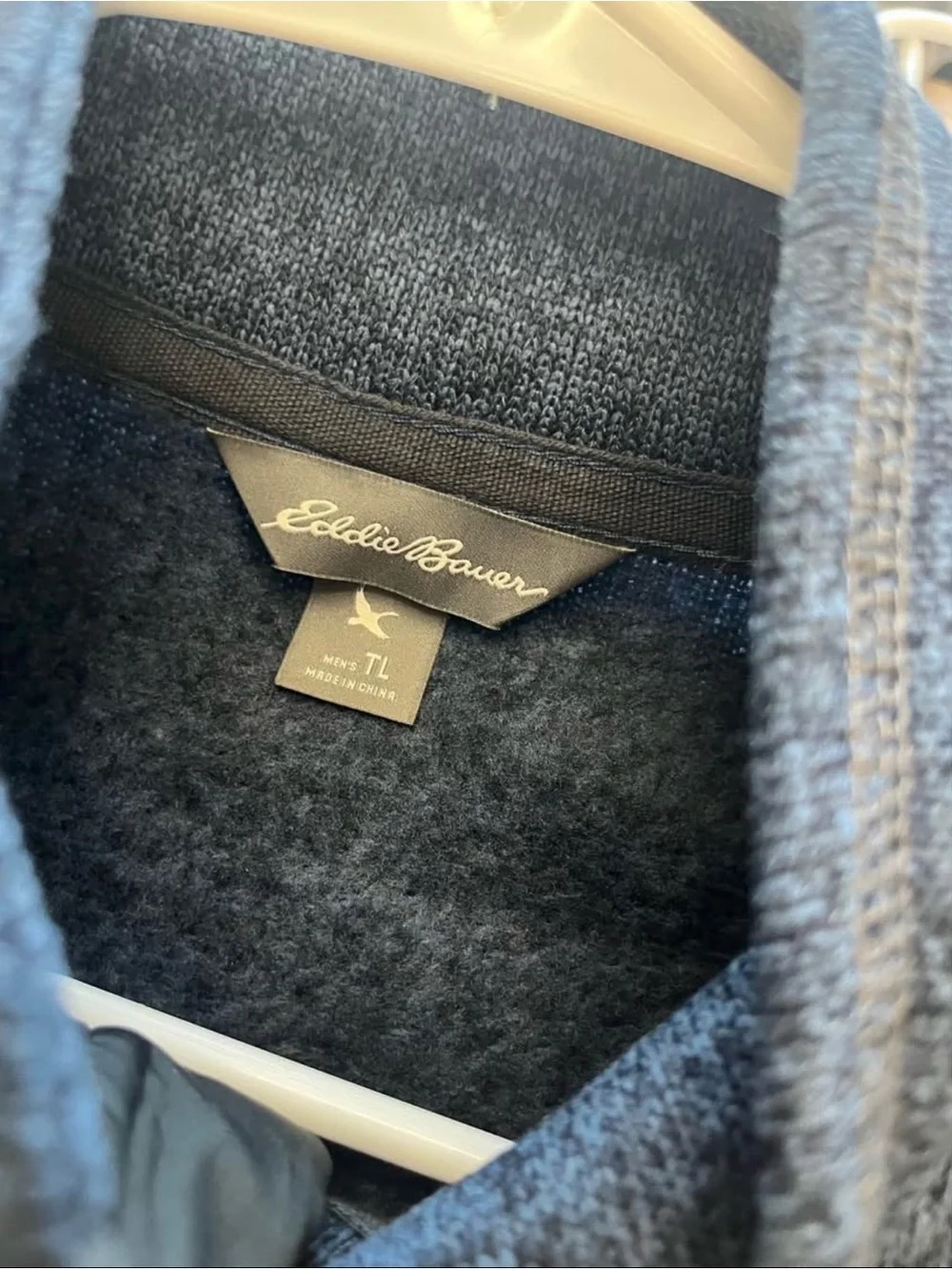 Eddie Bauer Navy Heather Snap-Placket Mock Neck Pullover